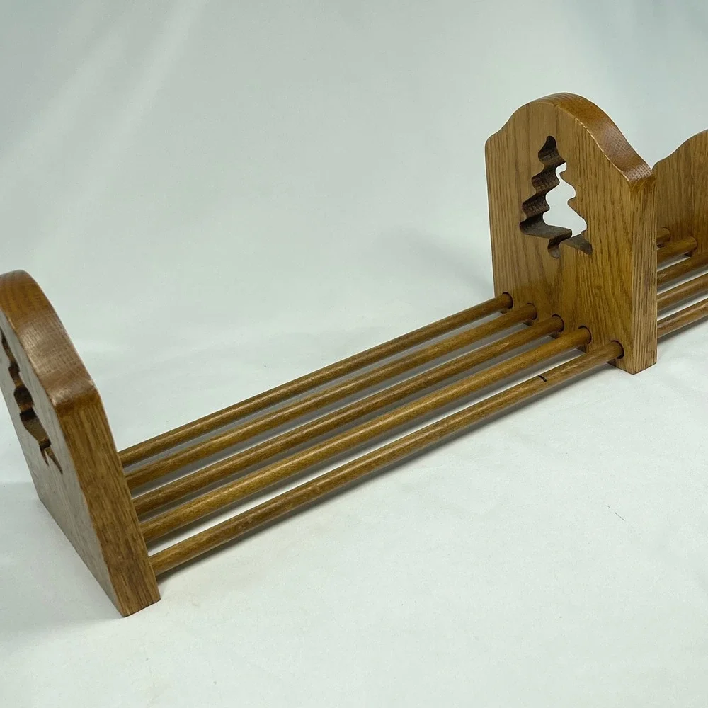 Vintage Wood Sliding Adjustable Book Rack Tree Cutout Rustic Cabin Decor 18
